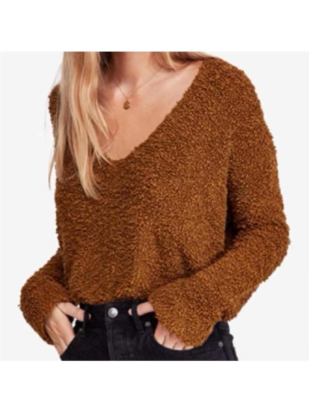 Free Prople Cropped Popcorn V-Neck Sweater